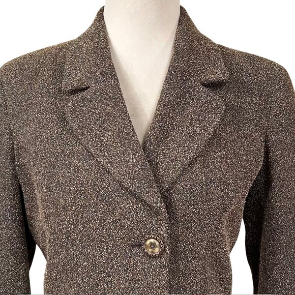 Newport News Vintage Brown Scalloped Rhinestone Button Blazer Size 8 - Picture 4 of 10